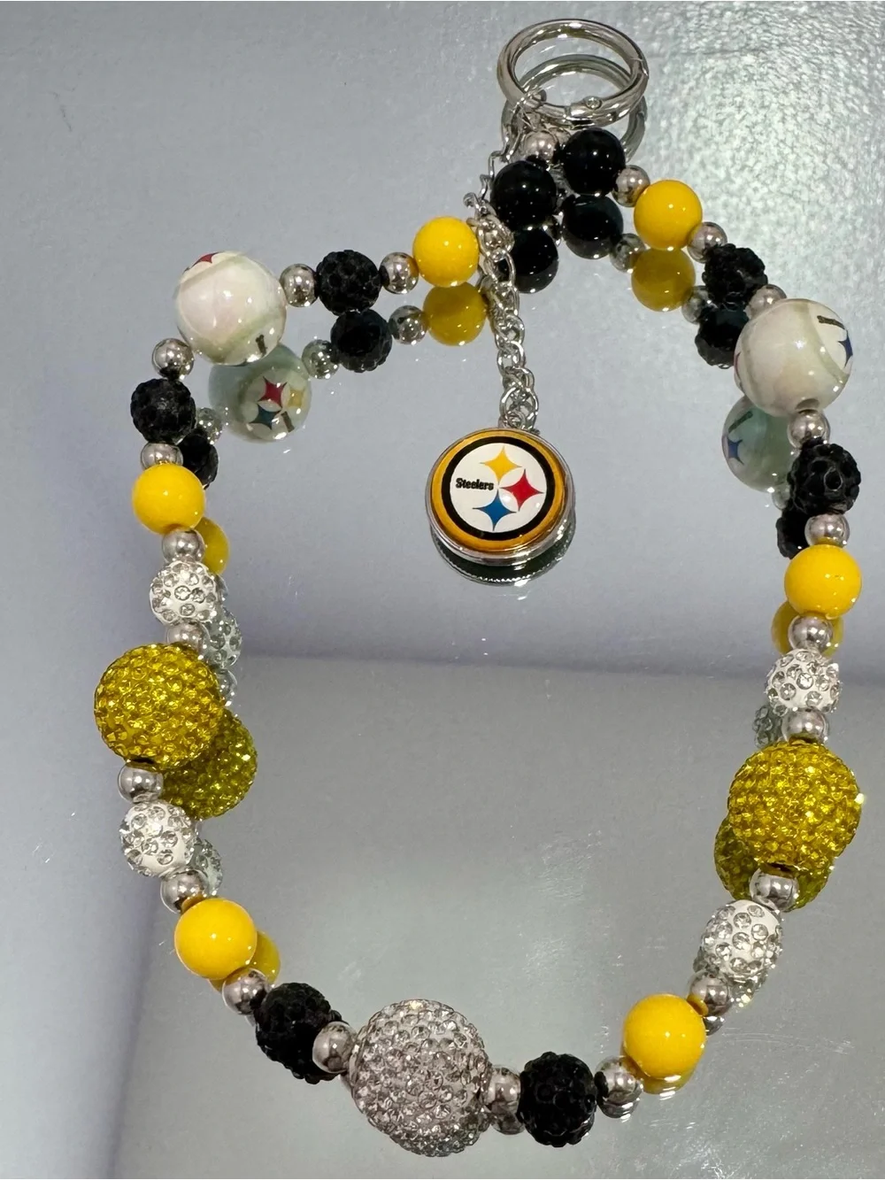 New Handmade Pittsburgh Steelers Yellow & Black Beaded Keychain Bracelet
